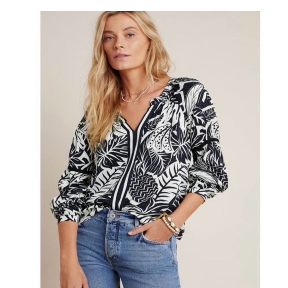 Farm Rio Angela  Black and White Print Top